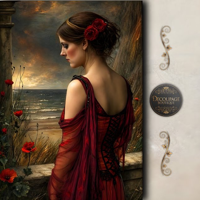 Papier Mousseline Robe rouge romantique découpage côtier (Romantic Red Dress Coastal Decoupage Tissue Paper)