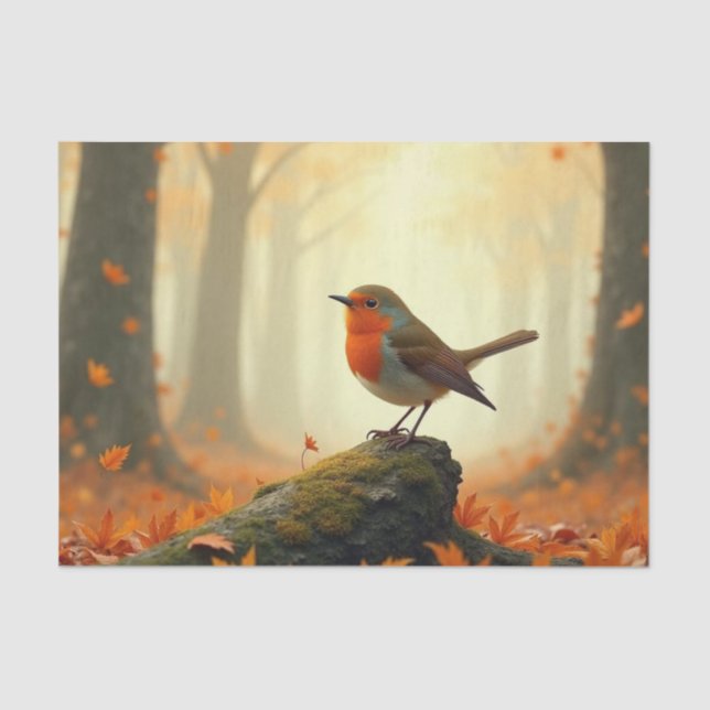 Papier Mousseline Robin en forêt d'automne/d'automne, Découpage Feui (Recto)