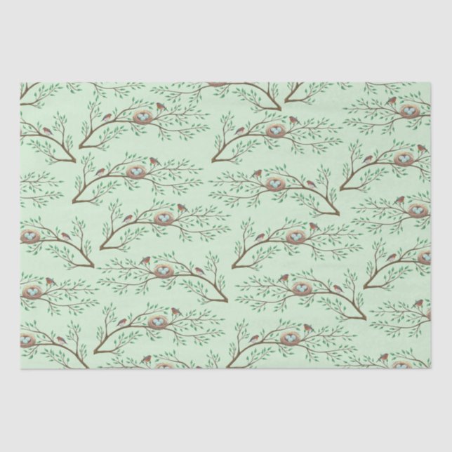 Papier Mousseline Robin Oiseaux Nid Oeufs Baby shower de printemps (Recto)