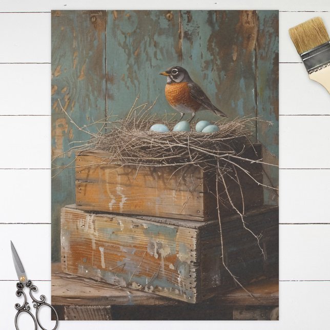 Papier Mousseline Robin rustique et découpage de nid (Créateur téléchargé)
