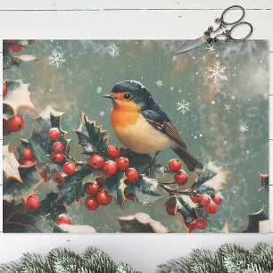 Papier Mousseline Robin sur Holly Branche dans le dénouement de neig