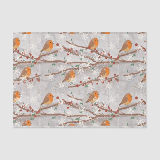 Papier Mousseline Robins Dans La Neige (Recto)