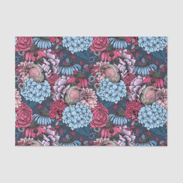 Papier Mousseline Robins dans le jardin (Recto)