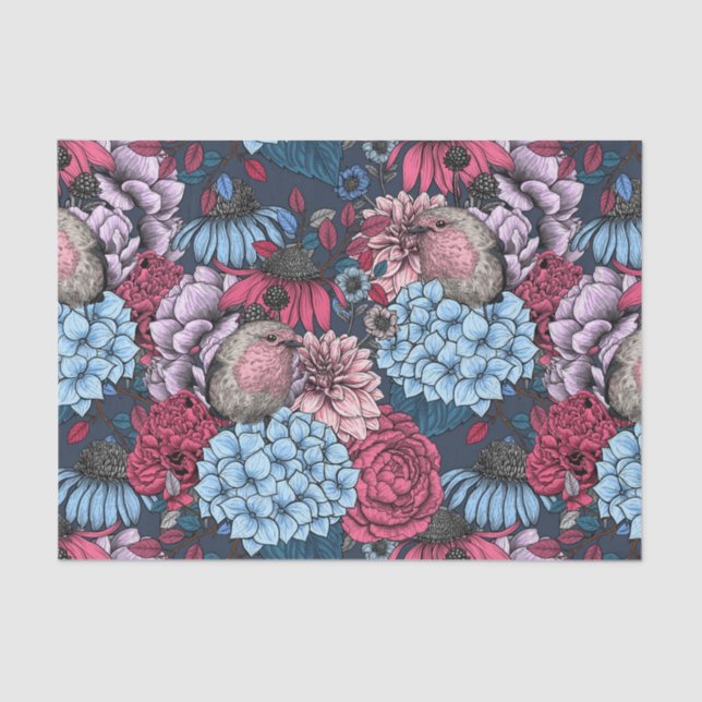 Papier Mousseline Robins dans le jardin 3 (Recto)