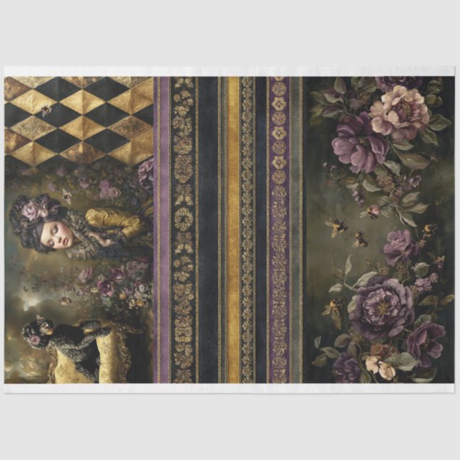 Papier Mousseline Rococo Buzz, Thème abeille, Collage MixnMatch (Recto)