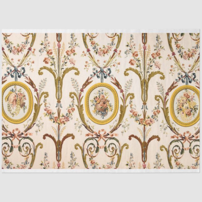 Papier Mousseline Rococo Floral Gold Decoupage (Recto)