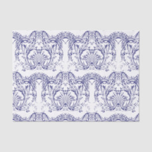 Papier Mousseline Rococo Motif baroque bleu et blanc