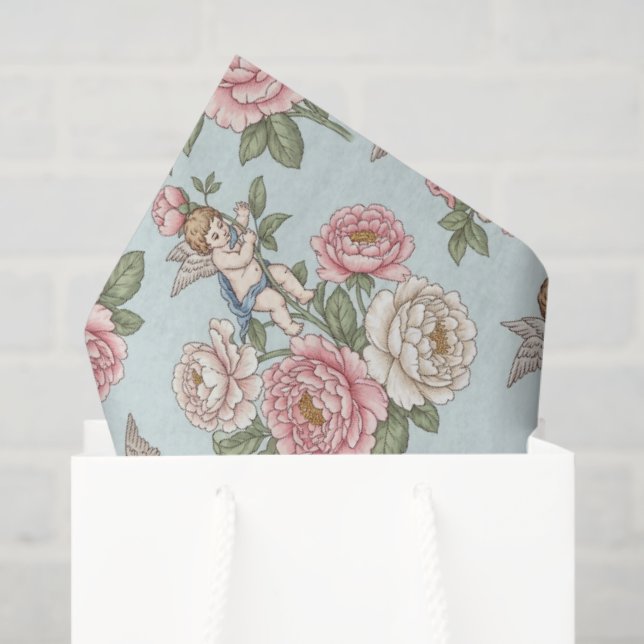 Papier Mousseline Rococo Revival Cherub Floral Toile  (Sac cadeau)