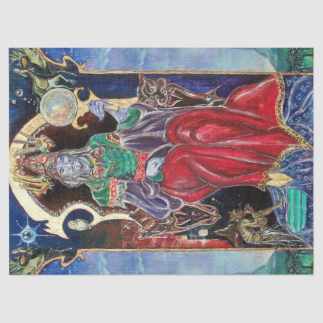 Papier Mousseline Roi magicien NEUROMANCER, Imaginaire bleu rouge (Recto)