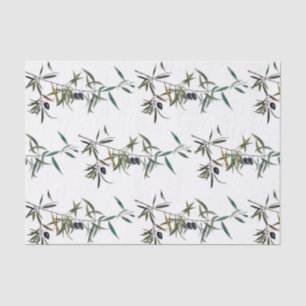 Papier Mousseline Rôle calme avec aquarelle de branche d'olivier