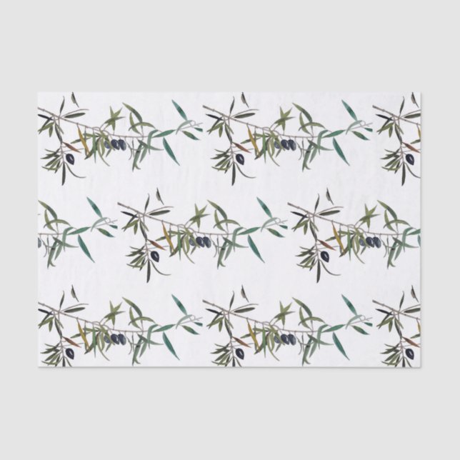 Papier Mousseline Rôle calme avec aquarelle de branche d'olivier (Recto)