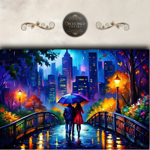Papier Mousseline Romance Citadin Promenade sous la Pluie Découpage