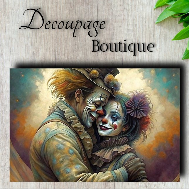 Papier Mousseline Romance de Clown de Cirque Découpage (Circus Clown Romance Decoupage Tissue Paper)