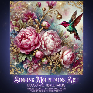 Papier Mousseline Romance Victorien Rose Rose Hummingbird Découpage