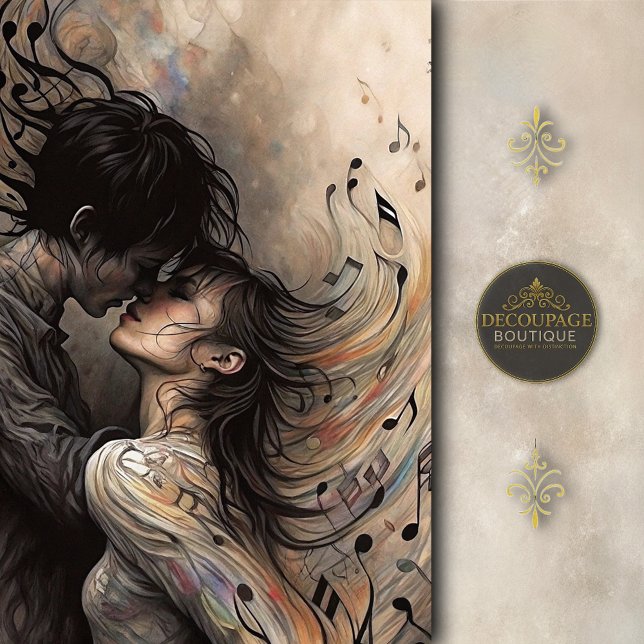 Papier Mousseline Romantic Lovers with Flowing Music Decoupage (Romantic Lover with flowing Music Decoupage Tissue Paper)