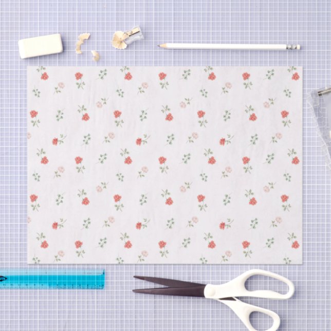 Papier Mousseline Romantic Red Blush Pink Roses Love (Artisanat)
