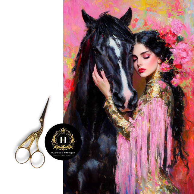 Papier Mousseline Romantique Cowgirl & Black Horse Découpage (Créateur téléchargé)