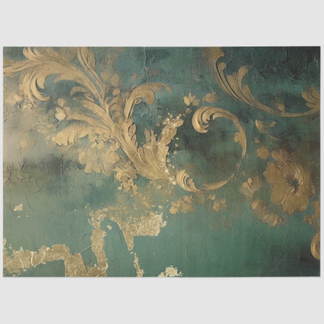 Papier Mousseline Romantique Emerald et Gold Design Series 1 (Recto)