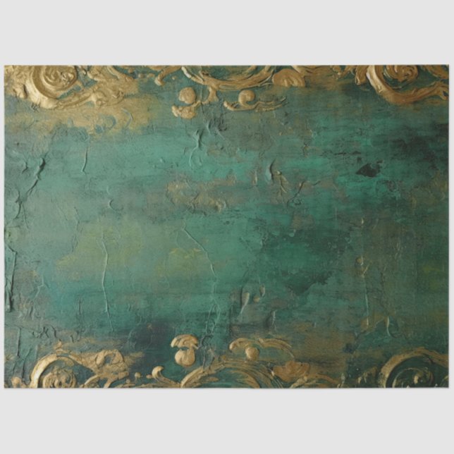 Papier Mousseline Romantique Emerald et Gold Design Series 3 (Recto)