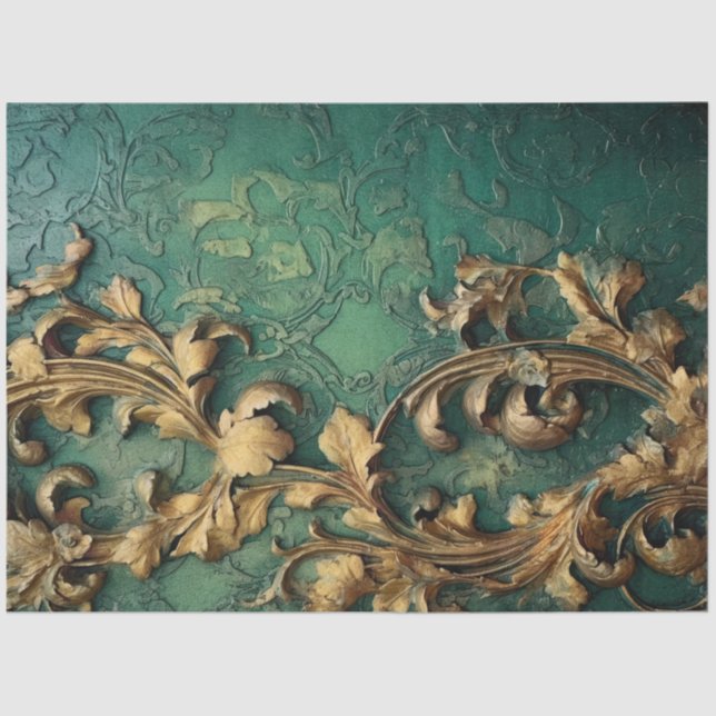 Papier Mousseline Romantique Emerald et Gold Design Series 6 (Recto)