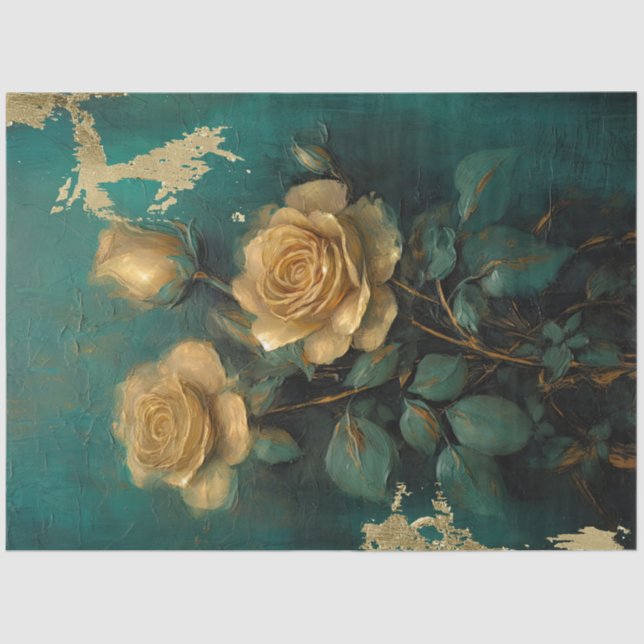 Papier Mousseline Romantique émeraude et conception d'or série 11 (Recto)