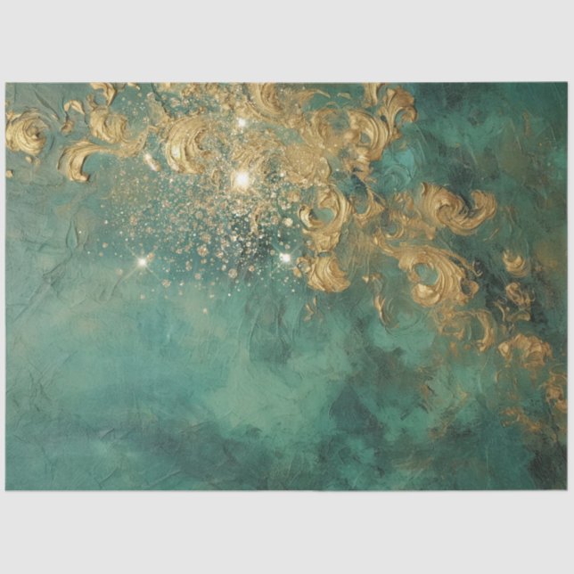 Papier Mousseline Romantique émeraude romantique et Gold Design Seri (Recto)