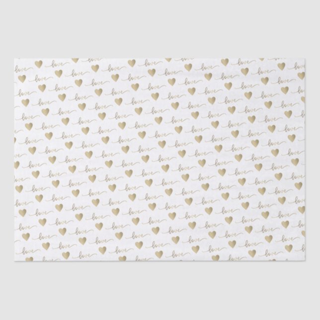 Papier Mousseline Romantique Gold Script Love Hearts Mariage (Recto)