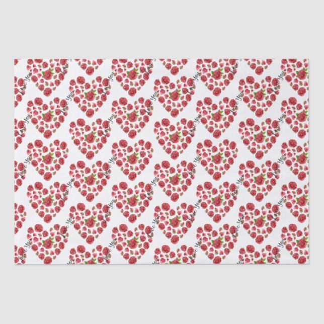 Papier Mousseline Romantique Je t'aime Red Roses Coeurs (Recto)