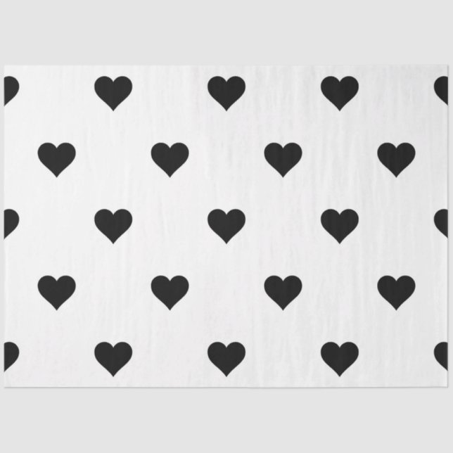 Papier Mousseline Romantique Noir et Blanc Coeur mignonne pour les c (Recto)