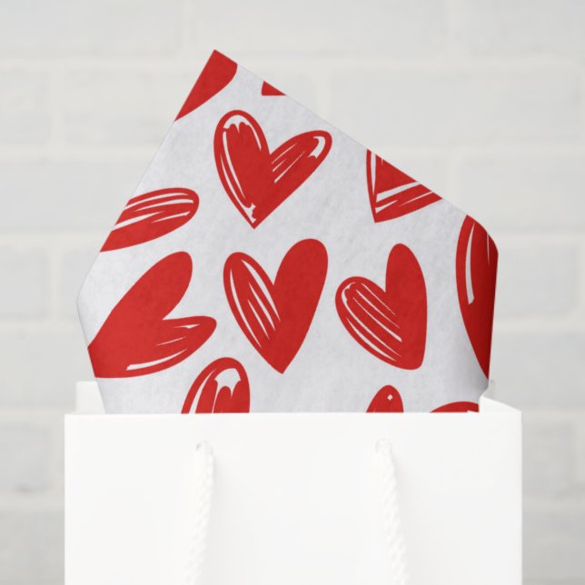 Papier Mousseline Romantique Red Love Hearts Motif Saint Valentin (Sac cadeau)