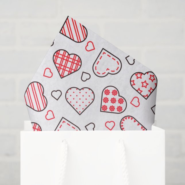 Papier Mousseline Romantique Red Love Motif coeur | Vacances (Sac cadeau)