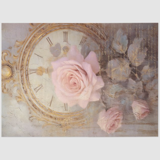 Papier Mousseline Romantique Rose et Or Design Series 18 (Recto)