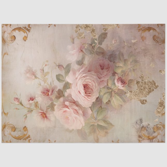 Papier Mousseline Romantique rose et or Design Series 8 (Recto)