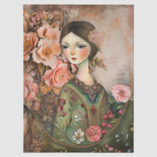 Papier Mousseline Romantique Victorian Girl & Vintage Florals rustiq