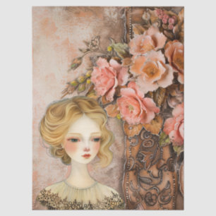 Papier Mousseline Romantique Victorian Girl & Vintage Florals rustiq