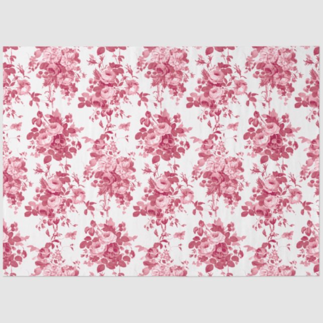 Papier Mousseline Romantique Vintage Rose-rose sur blanc (Recto)