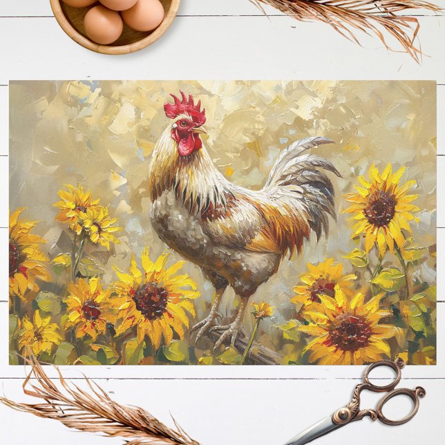 Papier Mousseline Rooster Coloré Tournesols Peinture à l'huile Décou (Créateur téléchargé)