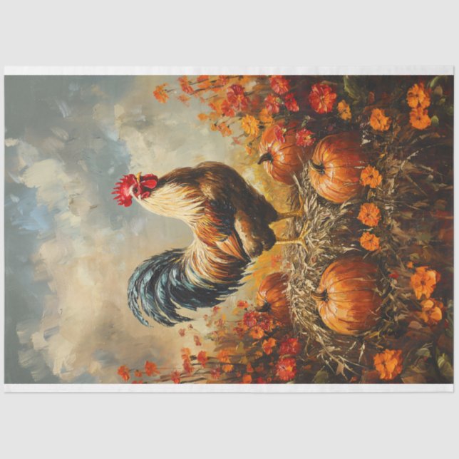 Papier Mousseline Rooster d'automne avec Découpage Citrouille (Recto)