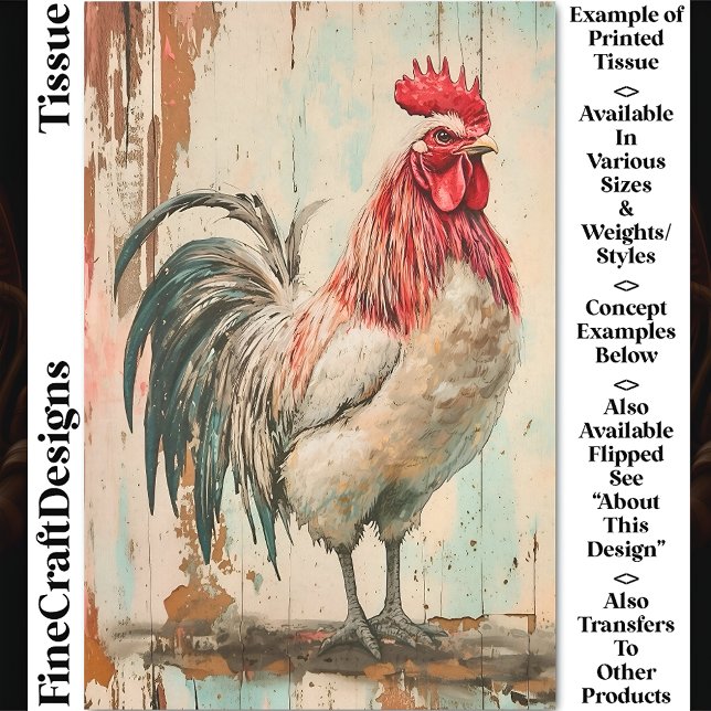 Papier Mousseline Rooster de ferme français rustique DB6R Découpage (Créateur téléchargé)
