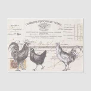 Papier Mousseline Rooster Hen French Script Ferme Déchoupage d'oisea