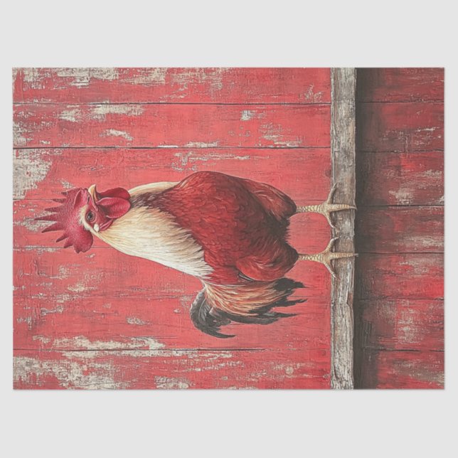 Papier Mousseline Rooster Red Bois Barre Mur Découpage (Recto)
