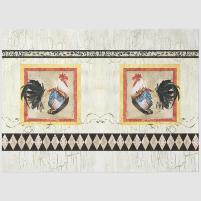 Papier Mousseline Rooster rustique Aquarelle Arlequin bois Découpage (Recto)