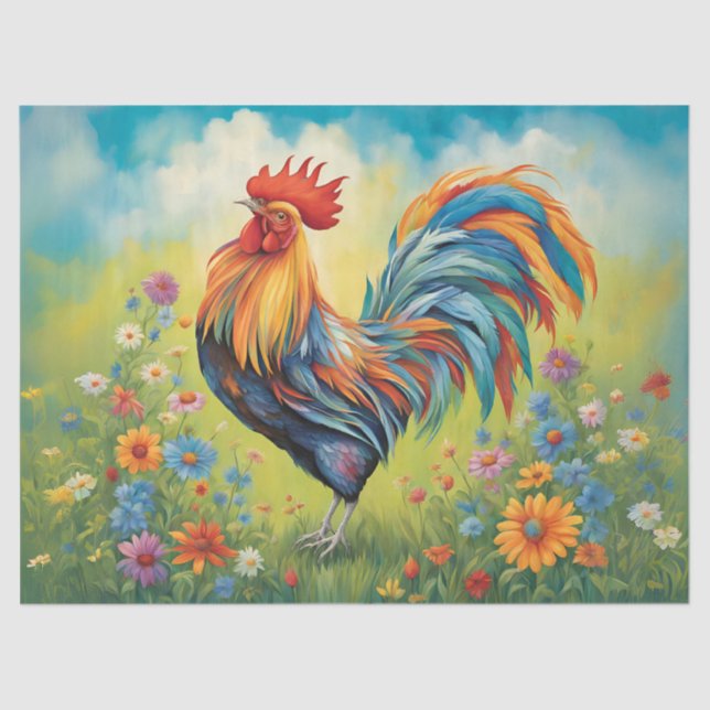 Papier Mousseline Rooster vibrant dans le Jardin des Fleurs (Recto)