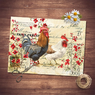 Papier Mousseline Rooster vintage et Découpage Hen Ephemera