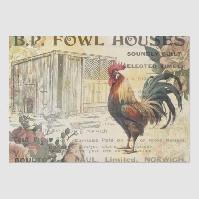 Papier Mousseline Rooster vintage Hen House Advert Découpage (Recto)
