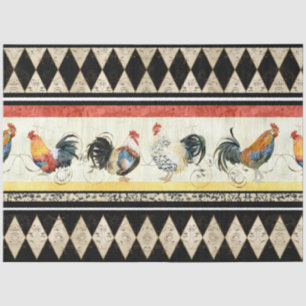 Papier Mousseline Roosters rustiques Arlequin Noir et Tan