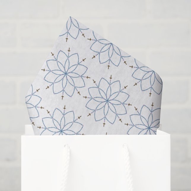Papier Mousseline Rosaire Fleur Bleue en Fleur (Sac cadeau)
