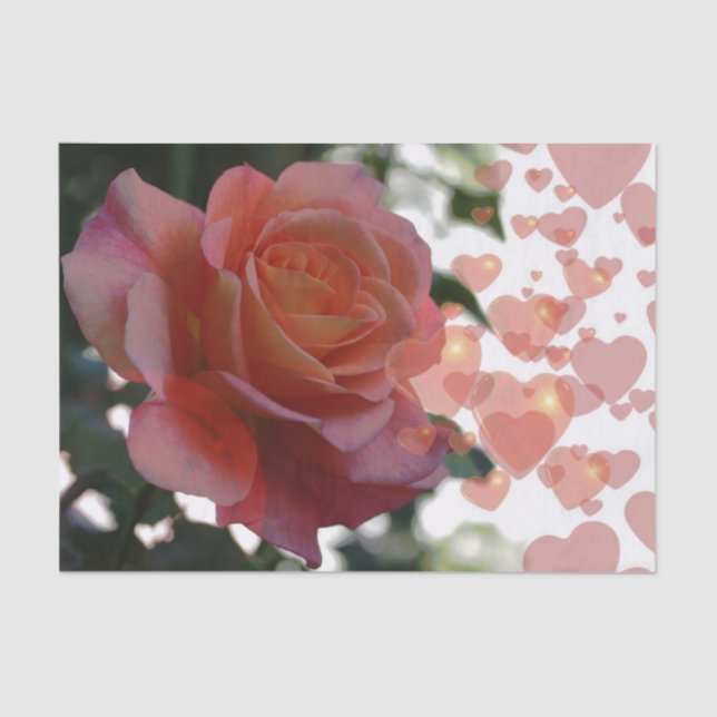 Papier Mousseline Rose avec coeur Tissu Papier (Recto)