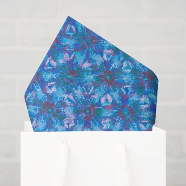 Papier Mousseline Rose bleu Moderne Floral Abstrait Aquarelle Tendan (Sac cadeau)