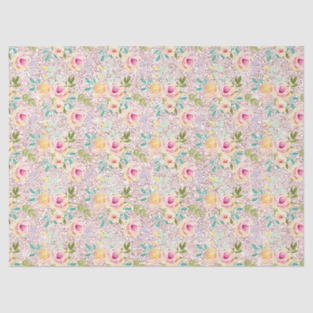 Papier Mousseline Rose Blush Faux Parties scintillant Étincelle Flor (Recto)